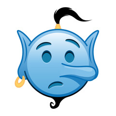 Blue genie cartoon emoji with lying face