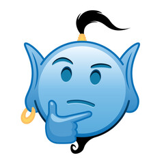 Blue genie cartoon emoji with thoughtful face