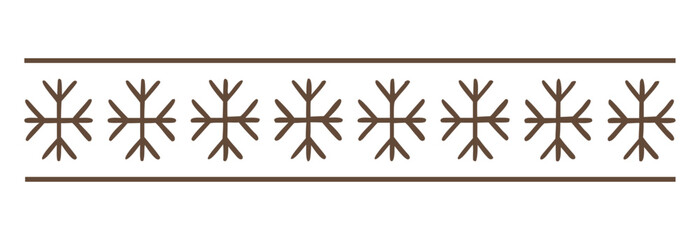 Brown Snowflake Horizontal Divider Line Vector Illustration