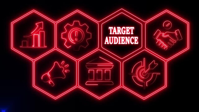 TARGET AUDIENCE business concept. A neon read Business TARGET AUDI concept. Hi tech motion graphic background. Business, technology, marketing, internet and networking concept. 