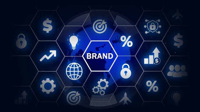 Brand development marketing strategy concept. A brand is a unique identity that distinguishes a company, product, or service through name, logo, design, and reputation