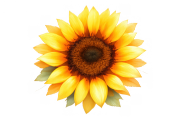 Isolated sunflower head showing yellow petals and golden center, a symbol of summer, nature, and growth with transparent background
