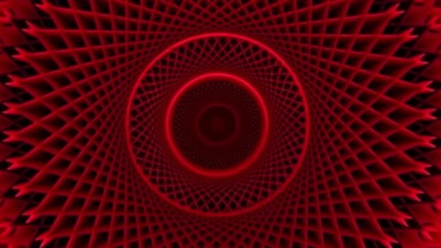 Vibrant red tunnel with dynamic grid pattern and circular motion