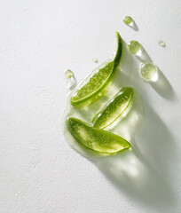Aloe vera leaf with hydrating gel on textured surface