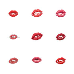 Red lipstick kiss marks on transparent background
