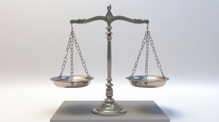 A silver antique balance scale with one side heavily weighted symbolizing imbalance and judgment