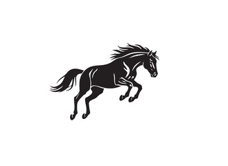 Black horse vector illustration featuring a wild mustang stallion silhouette running at high speed with a flowing mane isolated on white © Any