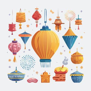 Collection of Traditional Chinese Lanterns and Festive Decorations.