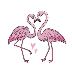 Fototapeta premium Romantic flamingo pair forming a heart with their necks. Cute pink love birds, perfect for Valentine's Day.