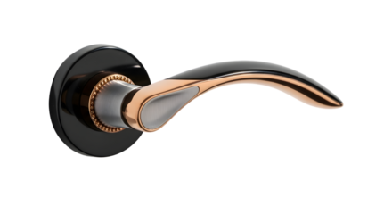 Elegant black and golden door handle isolated on white background