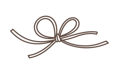 A simple brown bow with flowing ribbon ends is drawn on a white background.