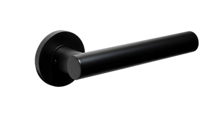 Modern black door handle isolated on white background casting a shadow