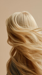 Naklejka premium Back view portrait of a blonde woman with smooth hair against a clean neutral background. 