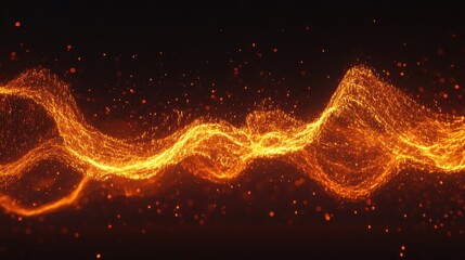 Abstract flowing ribbons of glowing energy particles in vibrant warm orange and gold