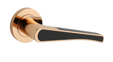 Modern door handle with a golden finish isolated on white background