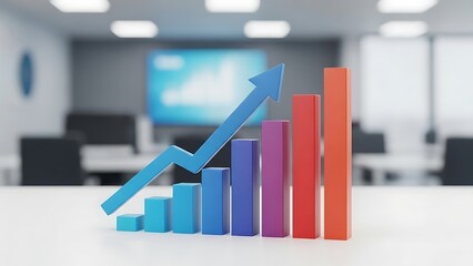Multicolored bar chart with arrow in office graph growth