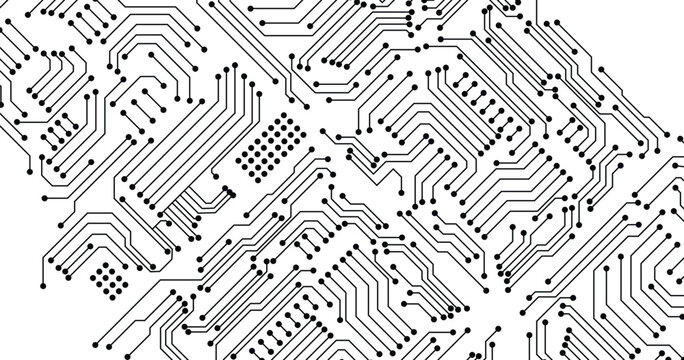 Circuit. Computer motherboard, microchip electronic technology. Hardware circuits board line vector texture. High tech pc processor abstract background with lines and dots illustration.