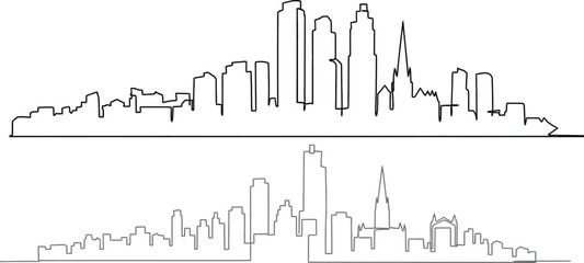 Obraz premium Abstract cityscape outline illustration in black and white, showcasing modern architecture and urban skylines