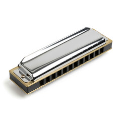 Close-up of a vibrant, polished harmonica, a classic musical instrument ready to play a soulful tune