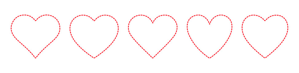 Five Red Heart Shapes Isolated on Transparent Background for Design