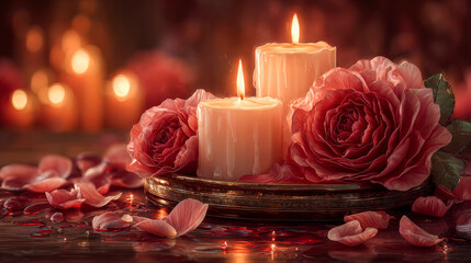 Roses and glowing candles