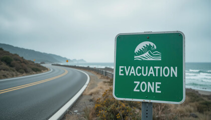 tsunami evacuation sign on the road