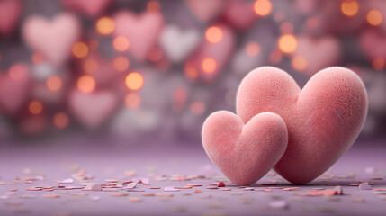 Fluffy hearts in romantic bokeh