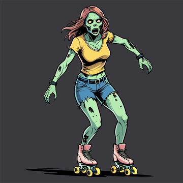 illustration of a zombie playing roller skates for t-shirt | Illustration eines Zombies auf Rollschuhen f&uuml;r ein T-Shirt 