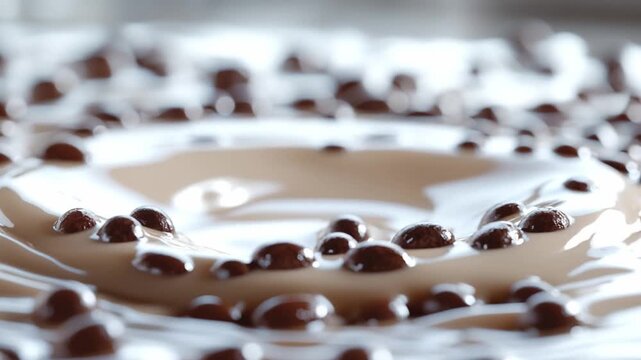 Chocolate Splash: Capturing the captivating moment of chocolate droplets colliding, creating a mesmerizing pattern of ripples and splashes. A celebration of a sweet treat's dynamic essence