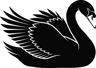 Obraz premium Elegant Black Swan Silhouette Illustration Featuring Detailed Wing Feathers And Graceful Neck Curve Isolated On White Background For Luxury Logo Design,