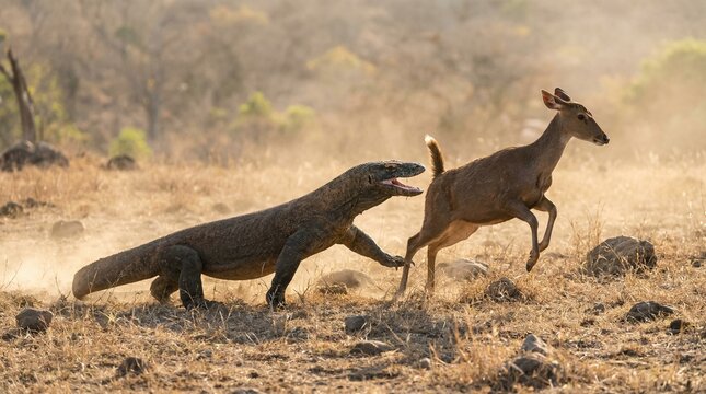 Komodo dragon hunting(狩りをするコモドオオトカゲ)