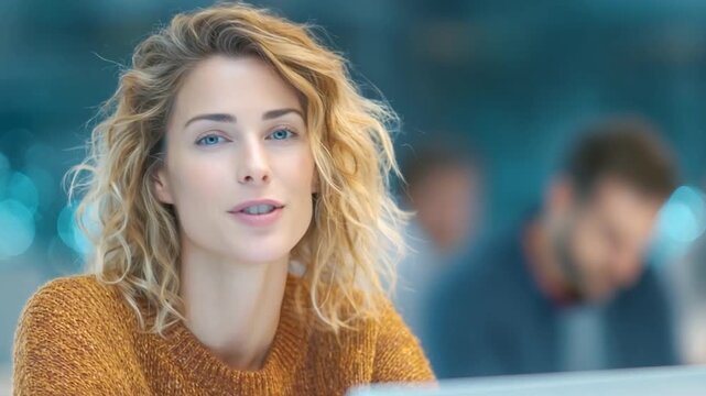 Confident Expression: A portrait of a woman of intelligence, radiating confidence. Focus is on her gaze, her expression, and the way she carries herself.