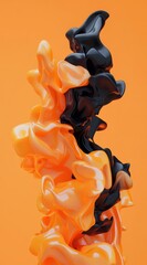 Orange and black liquid swirls, abstract art, studio shot, vibrant background, design element