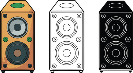 Speaker sound system silhouette & Outline and illustration set isolated on transparent background