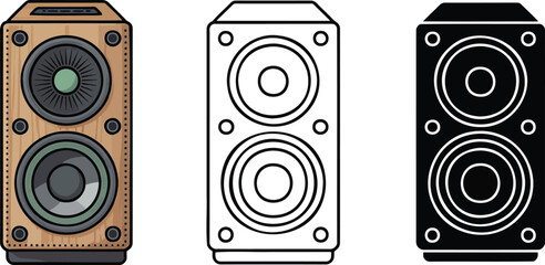 Speaker sound system silhouette & Outline and illustration set isolated on transparent background