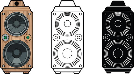 Speaker sound system silhouette & Outline and illustration set isolated on transparent background