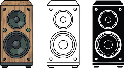 Speaker sound system silhouette & Outline and illustration set isolated on transparent background