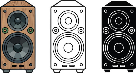 Speaker sound system silhouette & Outline and illustration set isolated on transparent background