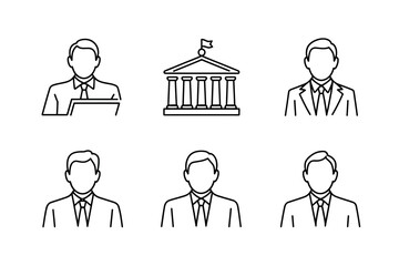 Business team and government building icon set representing an organization.