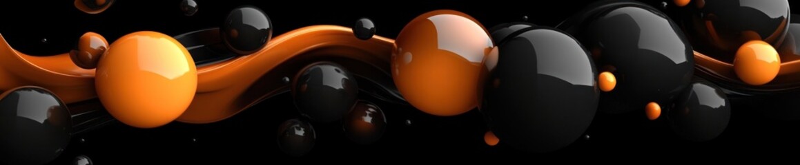 Orange & black spheres flow, abstract background, website banner