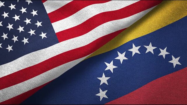 American and Venezuelan Flags Draped Together in Patriotic Display for International Unity and Cultural Celebration