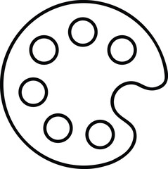 Black outline vector of an artist's paint palette with six circular color hole