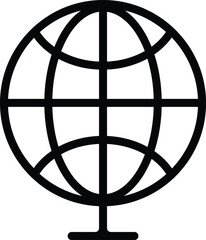 Black outline vector of a globe on a stand against a white background