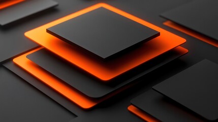 Orange glow, stacked squares, abstract background, tech design