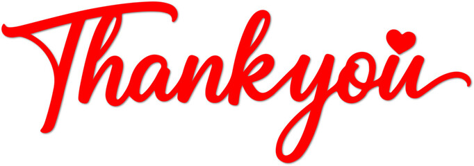 Red Thank You handwritten text with a heart accent perfect for expressing gratitude in designs isolated on white background