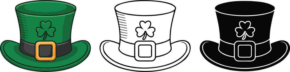 St. Patrick's Day hat silhouette & Outline and illustration set isolated on transparent background