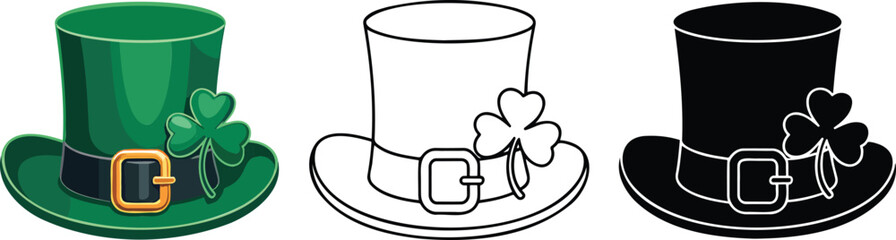 St. Patrick's Day hat silhouette & Outline and illustration set isolated on transparent background