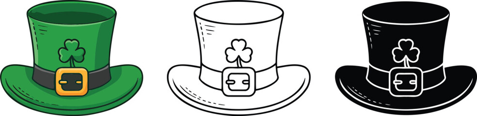 St. Patrick's Day hat silhouette & Outline and illustration set isolated on transparent background