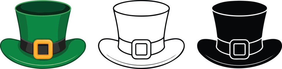 St. Patrick's Day hat silhouette & Outline and illustration set isolated on transparent background
