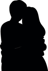 Silhouette of a man and woman embracing each other from behind